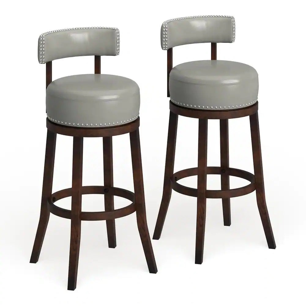 Sherly Set of 2 Bar stool 30" Swivel Stool Dark Oak dark gray-brown-dining room-transitional-bar