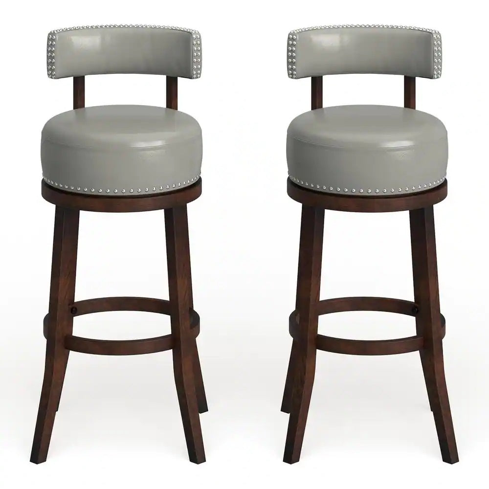 Sherly Set of 2 Bar stool 30" Swivel Stool Dark Oak dark gray-brown-dining room-transitional-bar