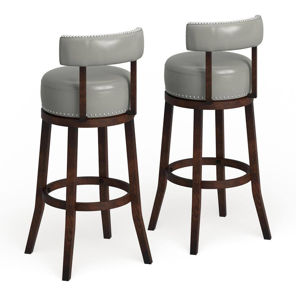 Sherly Set of 2 Bar stool 30" Swivel Stool Dark Oak dark gray-brown-dining room-transitional-bar