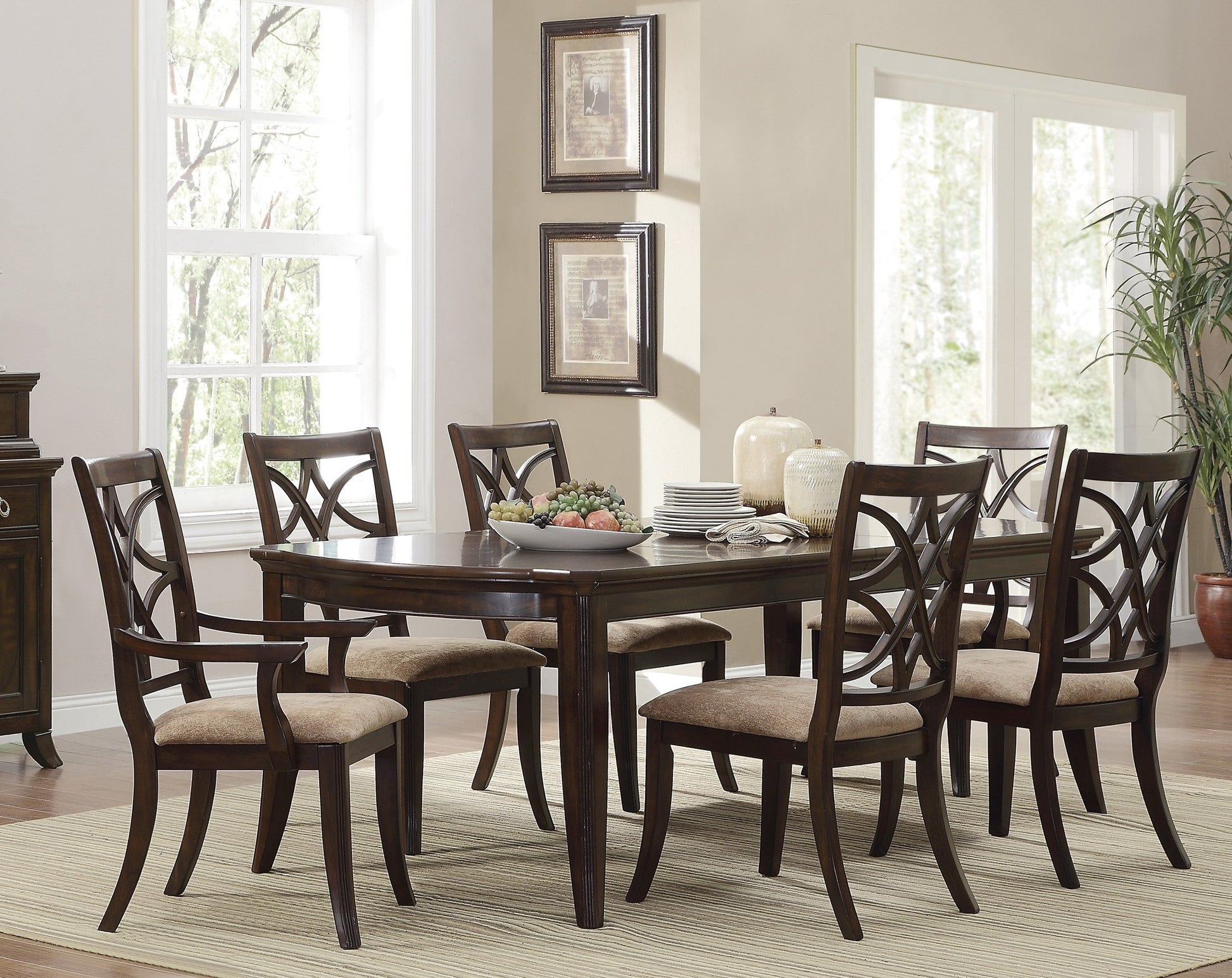 Cherry Finish Formal Dining 7pc Set Dining Table w wood-cherry-seats 6-wood-extendable-dining table