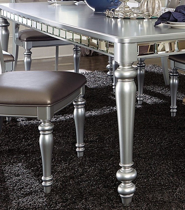 Glamorous Silver Finish Dining Set 5pc Dining Table 4x silver-seats 4-dining