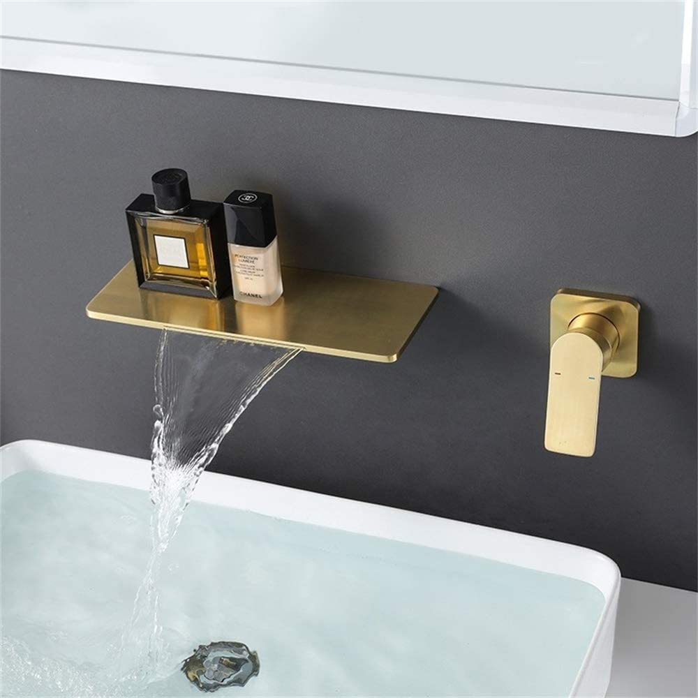 Waterfall Bathroom Sink Faucet gold-brass