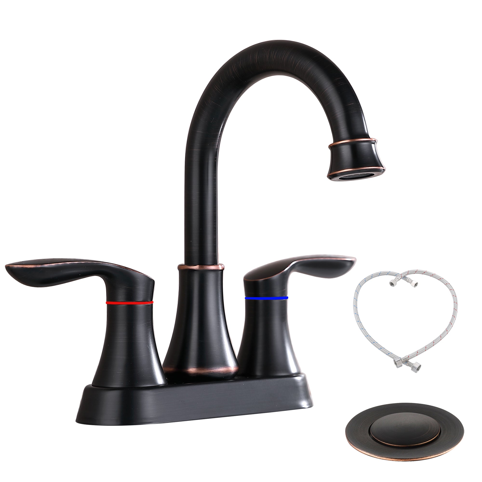 2 Handle 4 Inch Oil Rubbed Bronze Bathroom Faucet oil-rubbed bronze-stainless steel