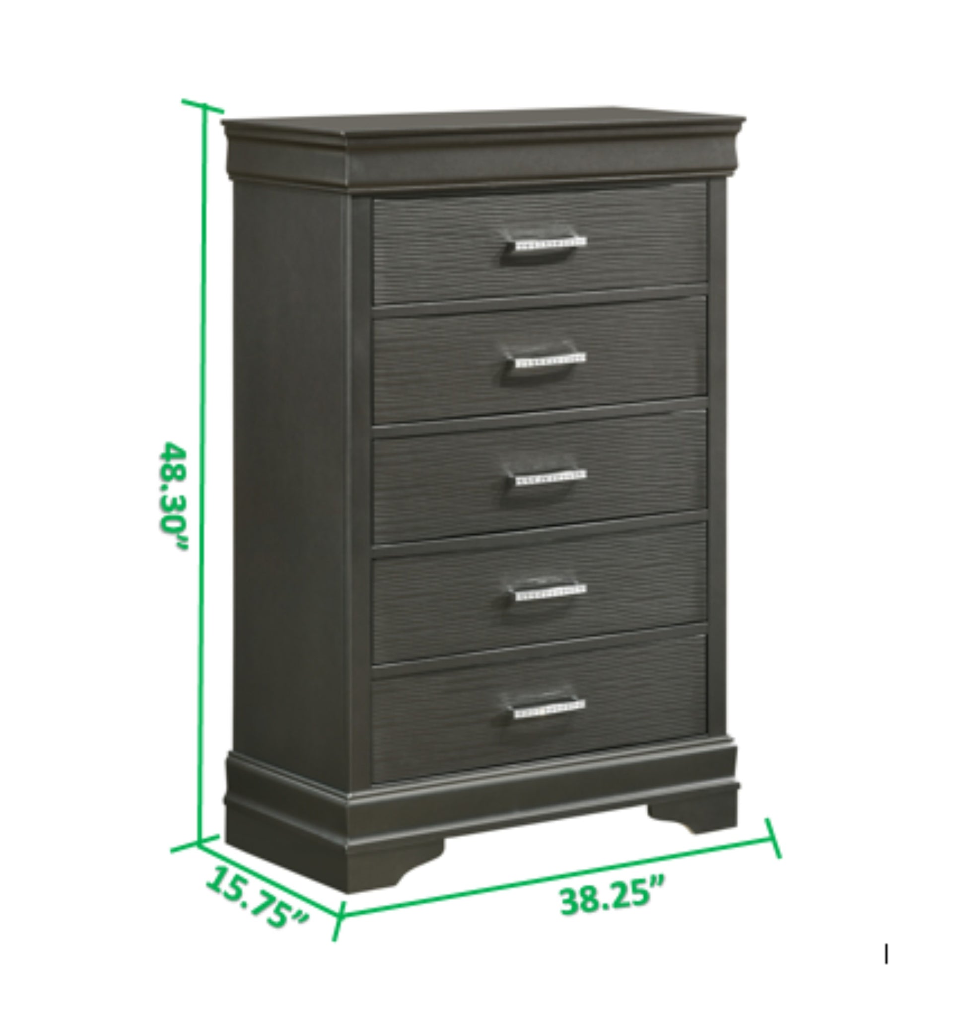 Modern Brooklyn 5 Drawers Chest made with Wood in Gray gray-bedroom-modern-acacia-upholstered-wood