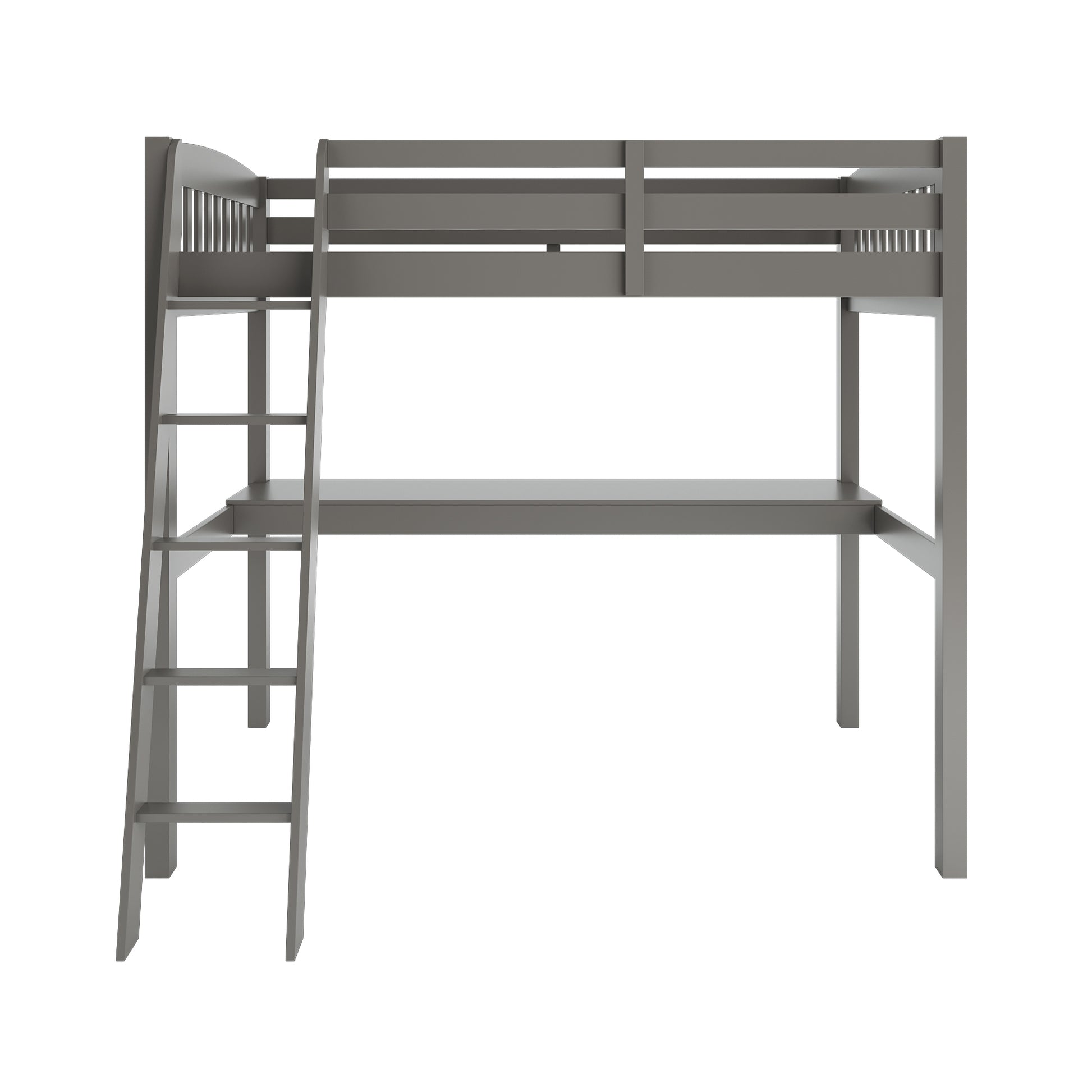 Everest Grey High Loft Bed with Desk and Storage grey-solid wood