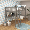 Everest Grey High Loft Bed with Desk and Storage grey-solid wood