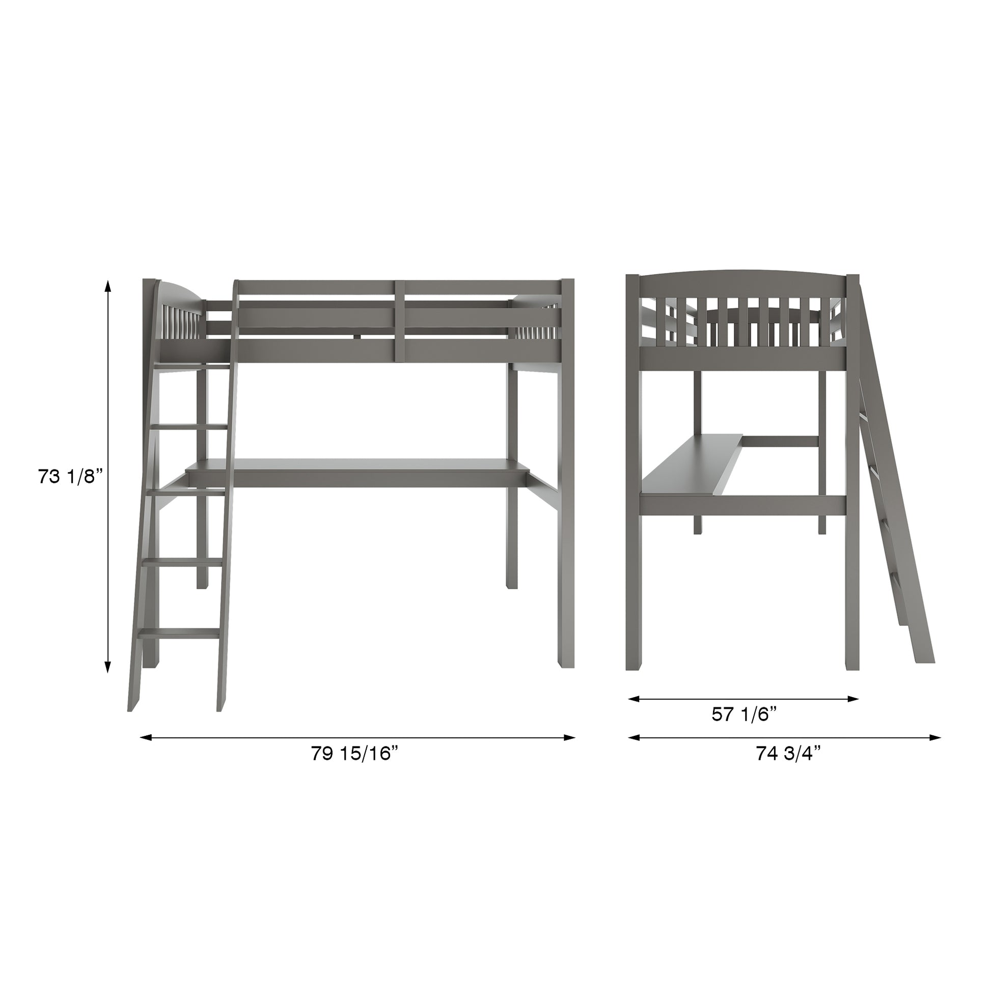 Everest Grey High Loft Bed with Desk and Storage grey-solid wood