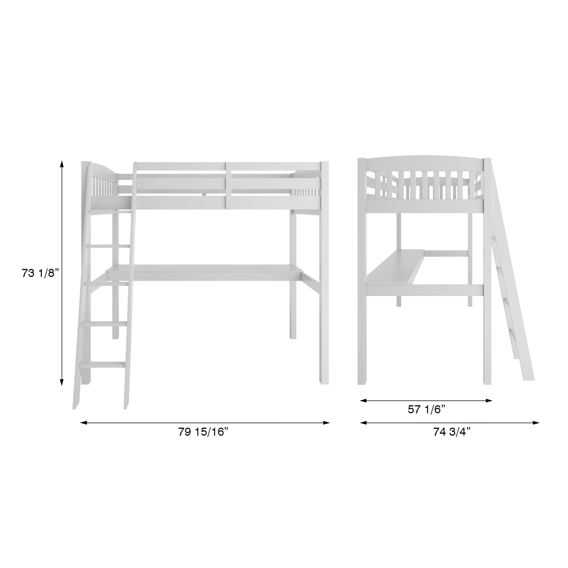 Everest White High Loft Bed with Desk and Storage white-solid wood