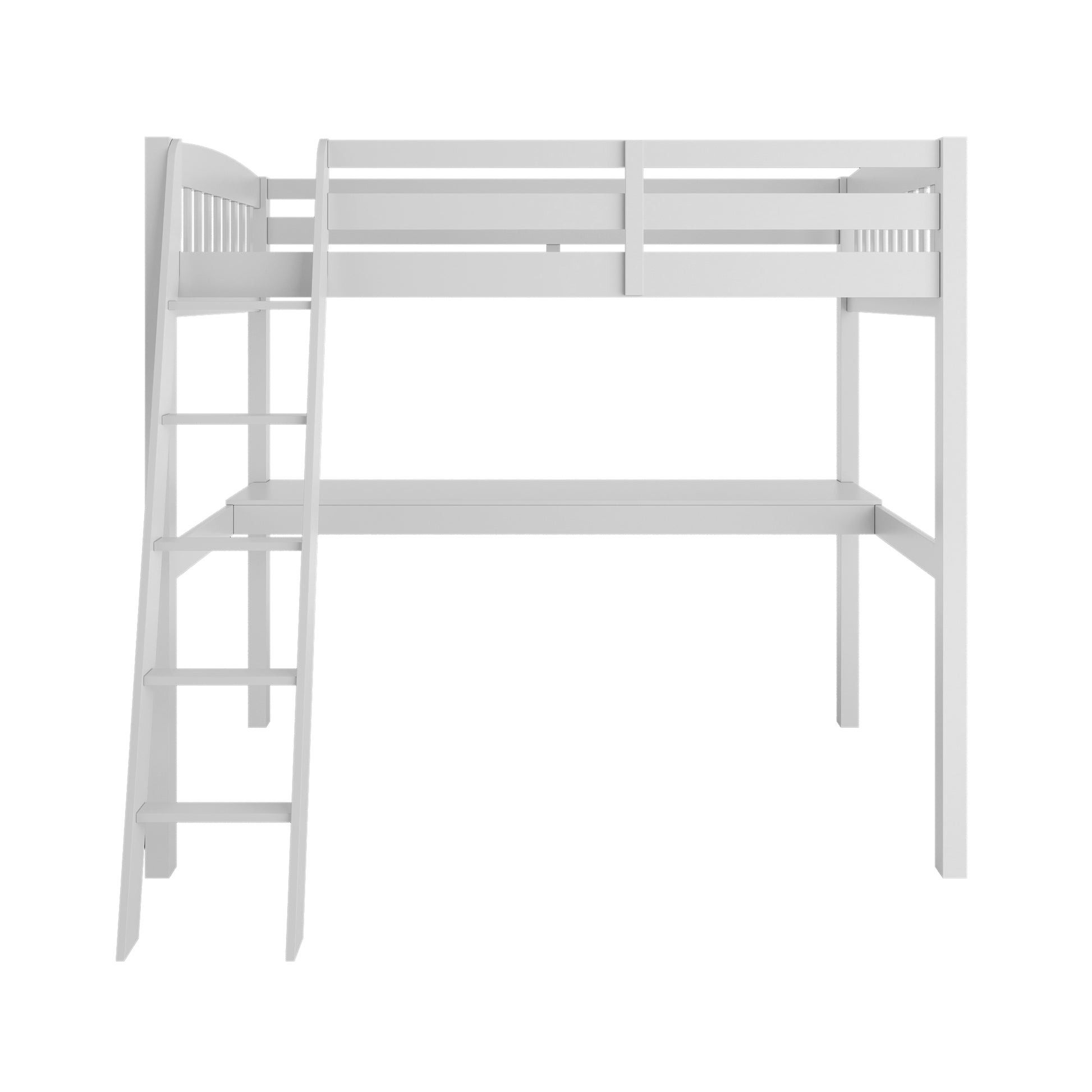 Everest White High Loft Bed with Desk and Storage white-solid wood