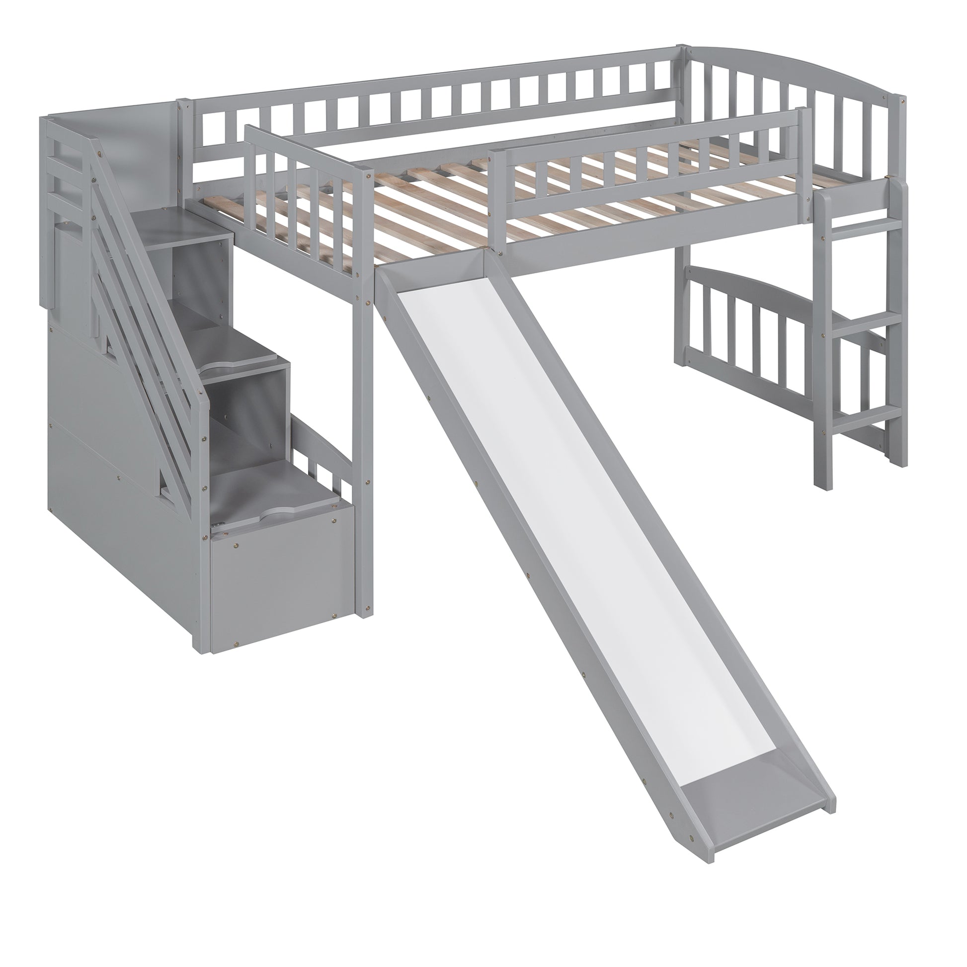 Stairway Twin Size Loft Bed With Two Drawers And