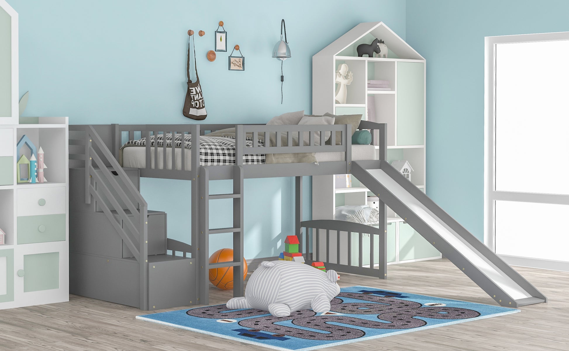 Stairway Twin Size Loft Bed With Two Drawers And