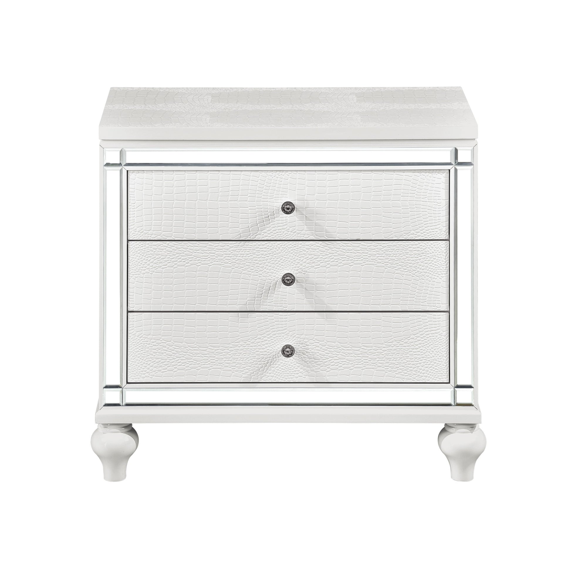 Glamorous Metallic White Finish 1pc Nightstand of 3x white-3 drawers-bedroom-wood