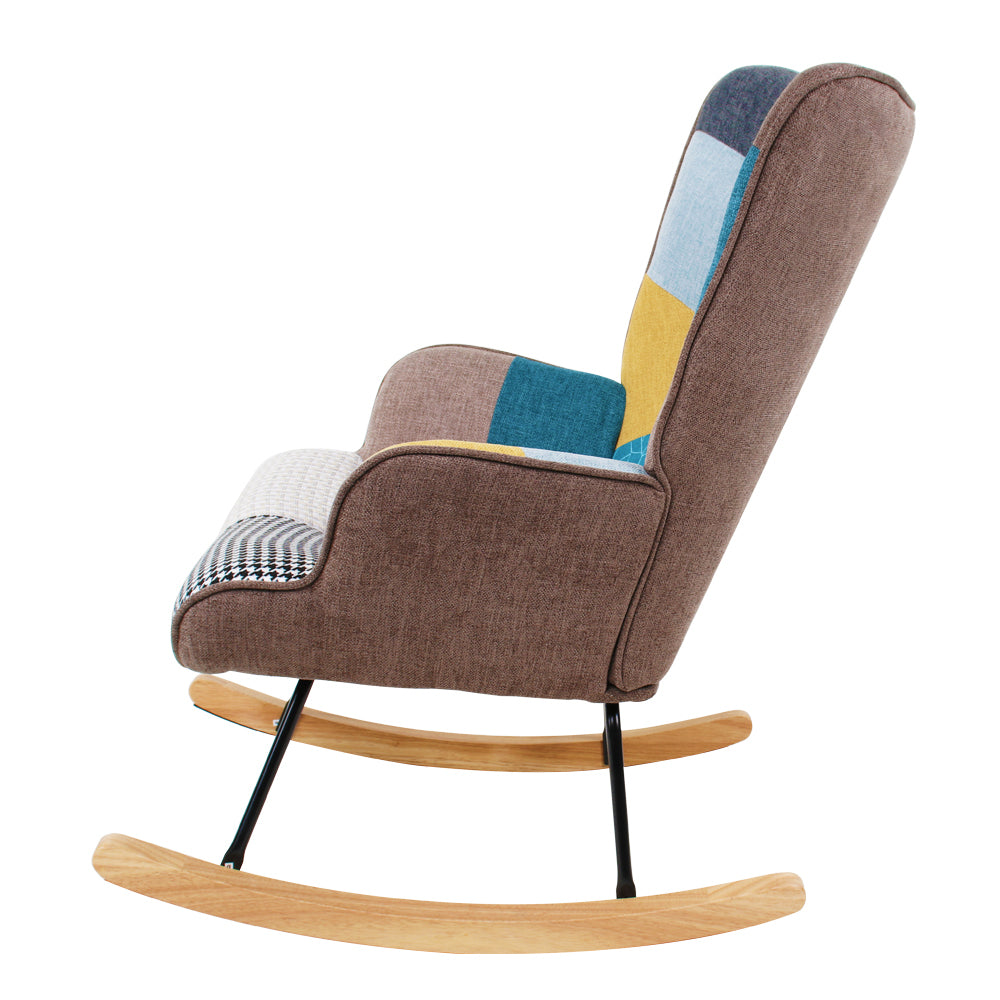 Rocking Chair, Mid Century Fabric Rocker Chair with multicolor-linen