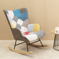 Rocking Chair, Mid Century Fabric Rocker Chair with multicolor-linen