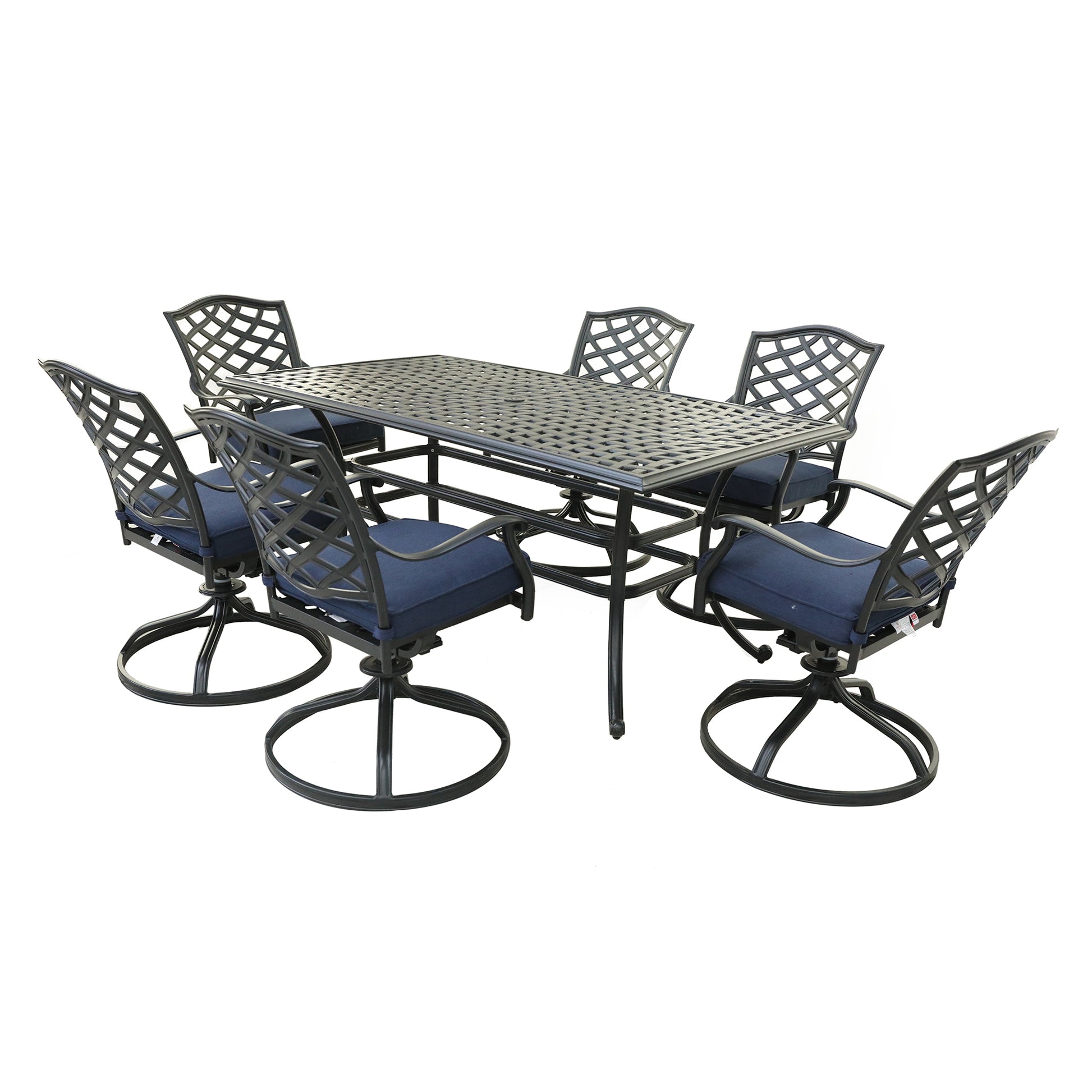 Rectangular 6 Person 68" Long Aluminum Dining Set with navy blue-polyester-aluminum