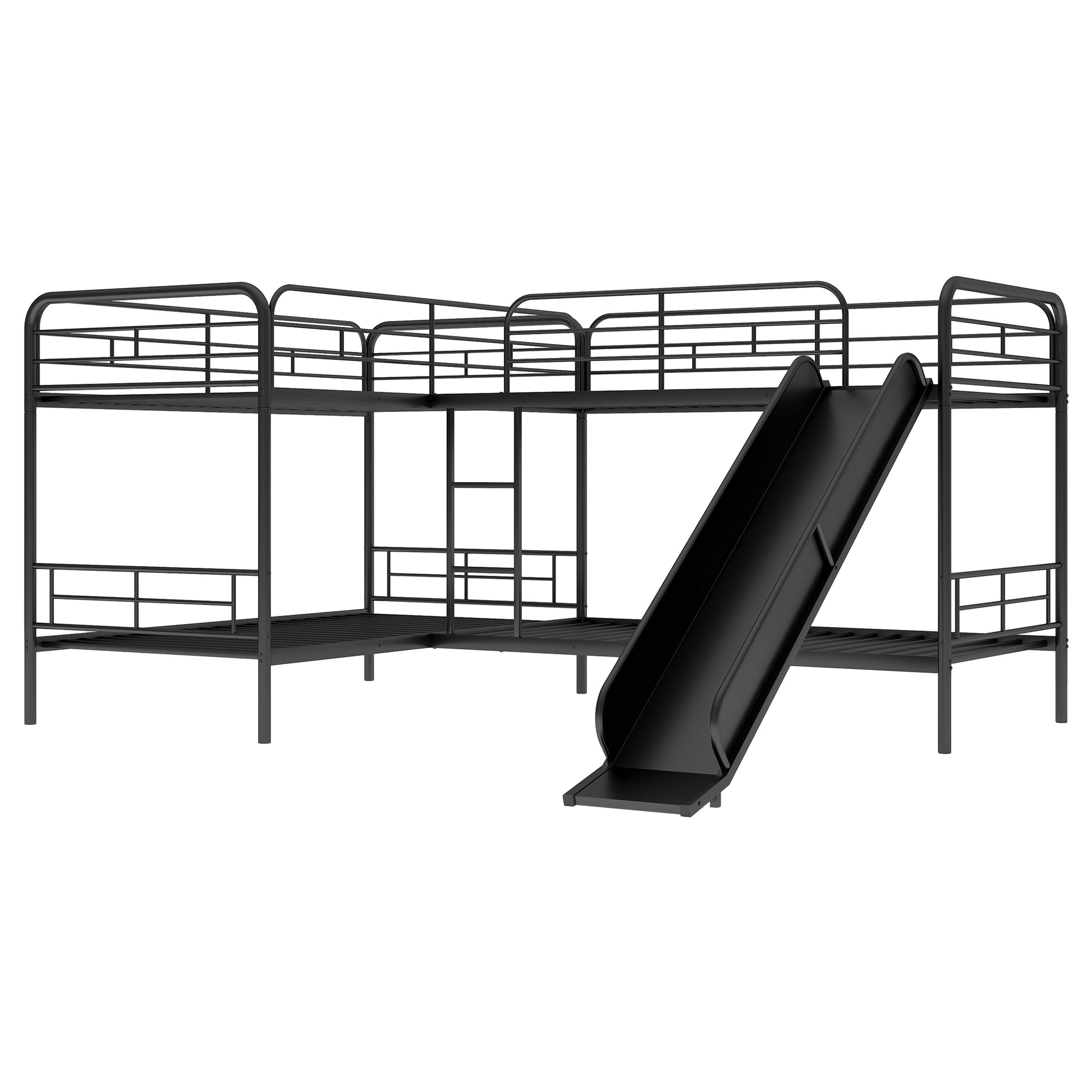 Twin Size L Shaped Bunk Bed With Slide And Ladder