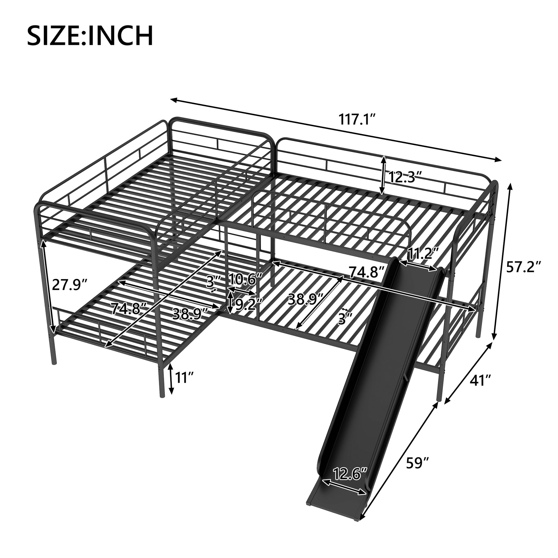 Twin Size L Shaped Bunk Bed With Slide And Ladder