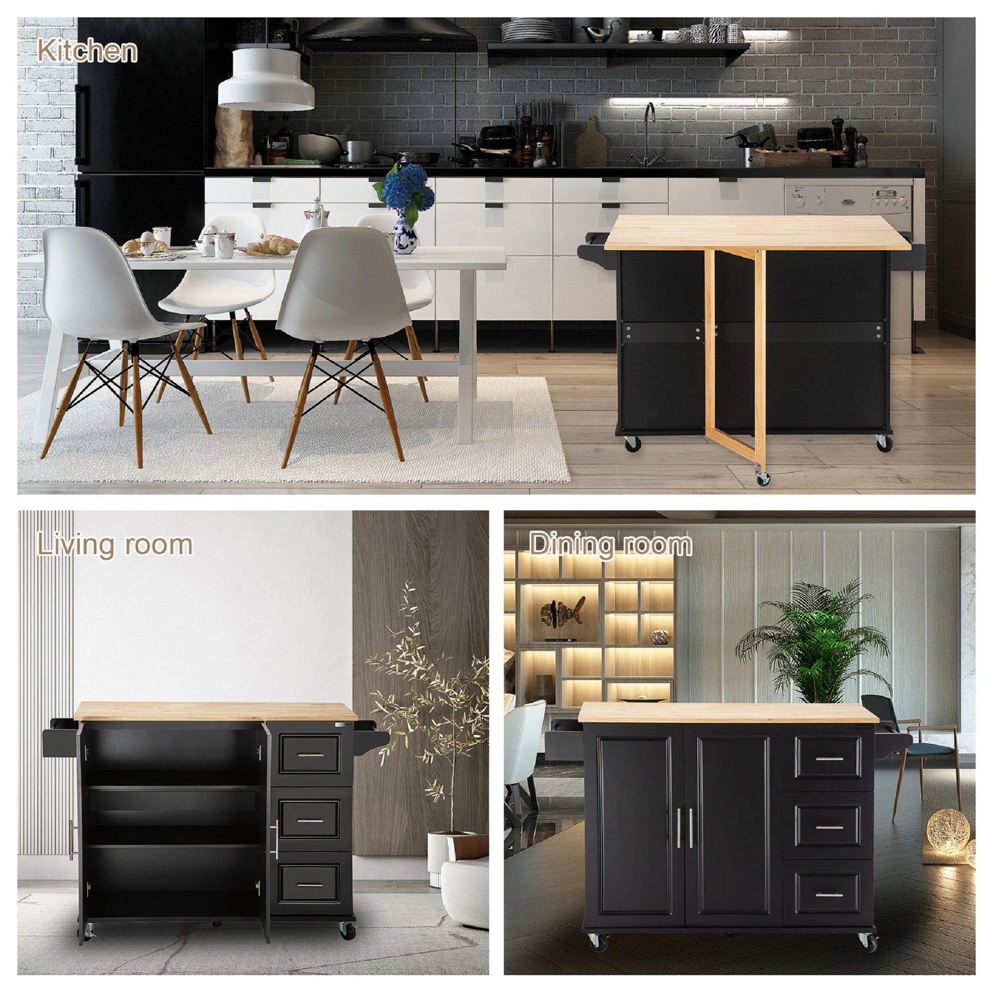 Kitchen Island & Kitchen Cart, Mobile Kitehcn Island black-mdf