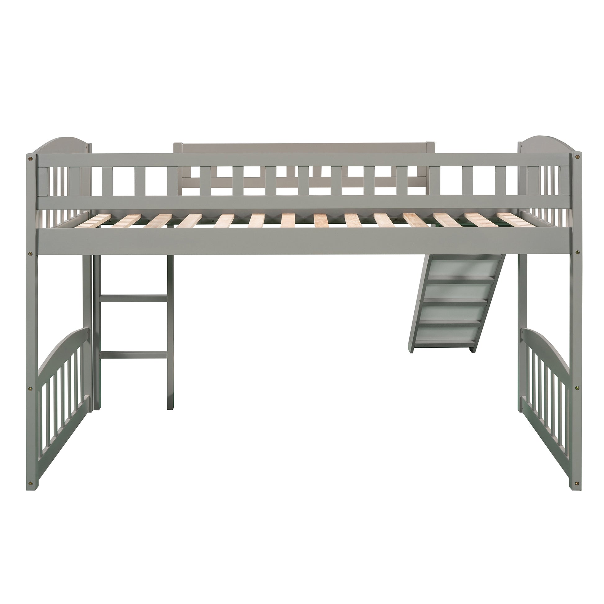 Twin Size Loft Bed With Slide And Ladder, Gray