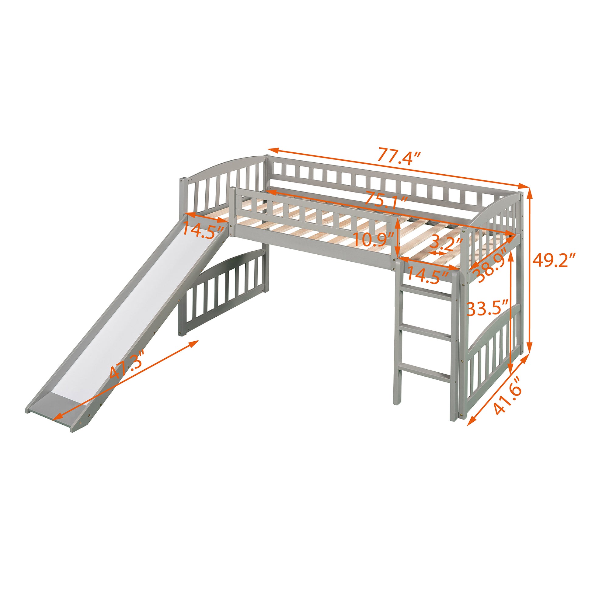 Twin Size Loft Bed With Slide And Ladder, Gray