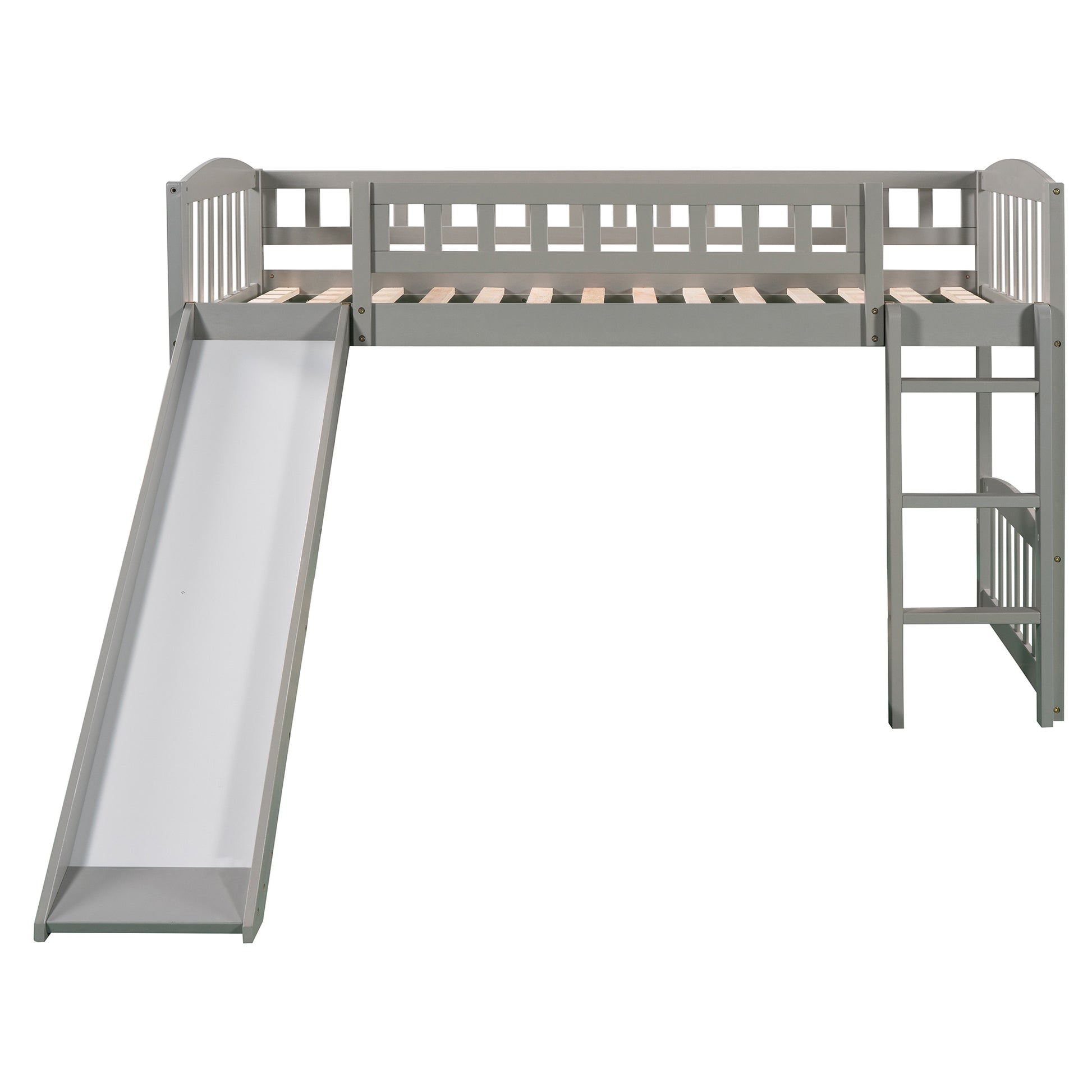 Twin Size Loft Bed With Slide And Ladder, Gray