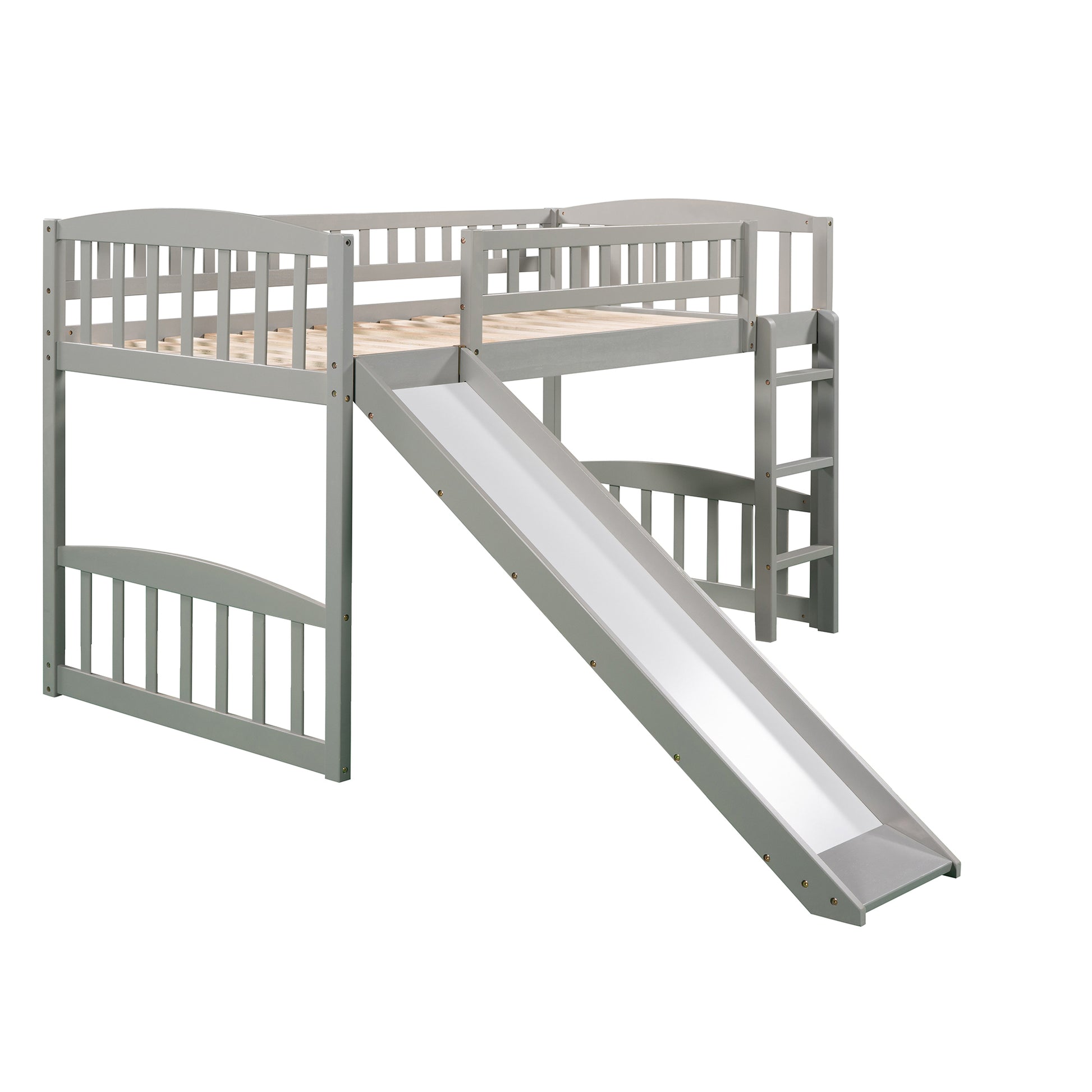 Twin Size Loft Bed With Slide And Ladder, Gray