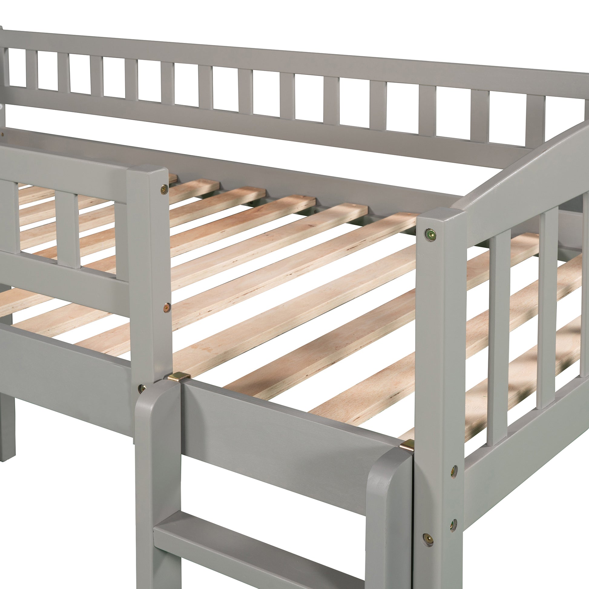 Twin Size Loft Bed With Slide And Ladder, Gray