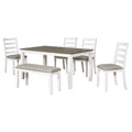 Rustic Style 6 Piece Dining Room Table Set with brown+whitewash-solid wood