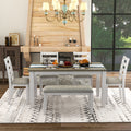 Rustic Style 6 Piece Dining Room Table Set with brown+whitewash-solid wood