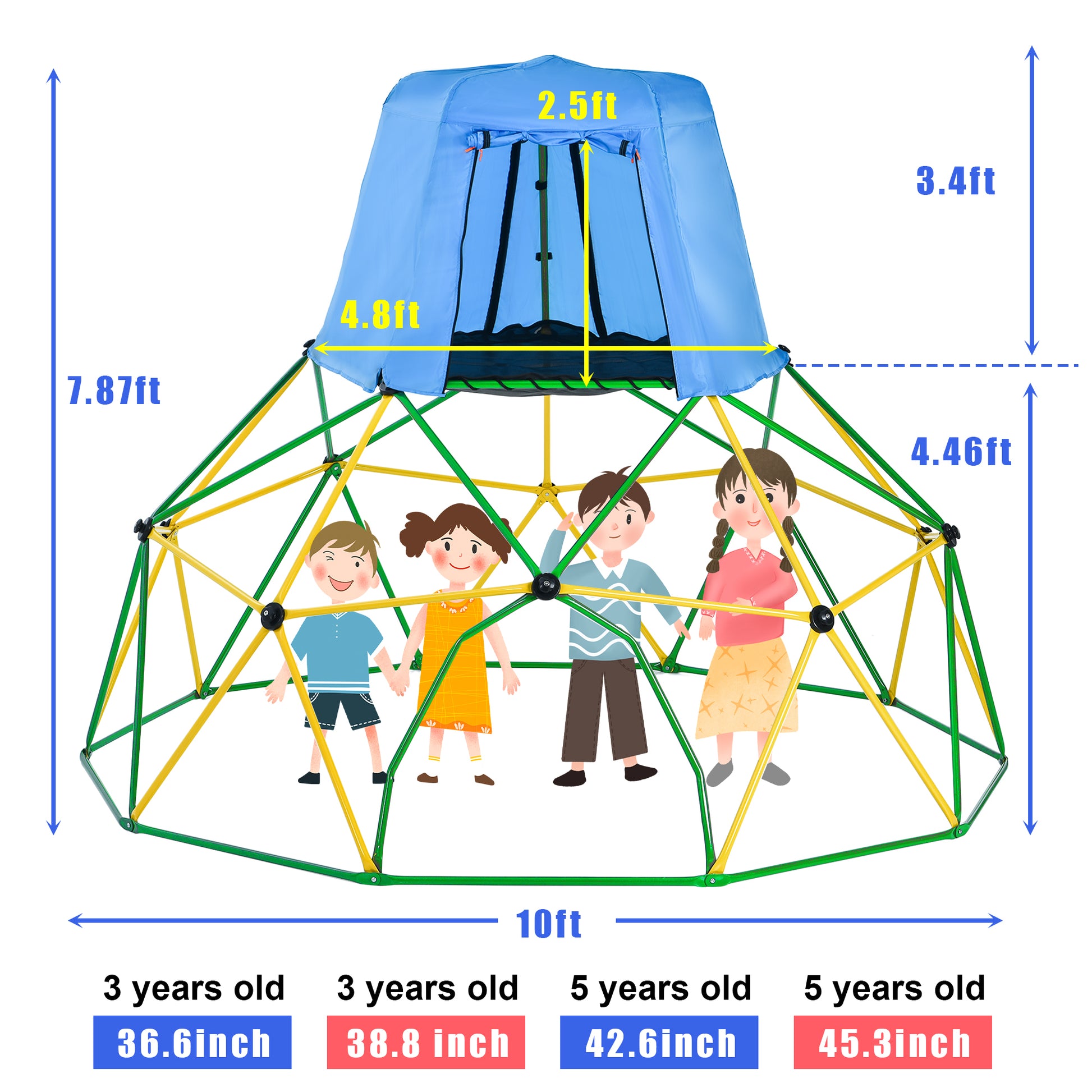 Kids Climbing Dome with Canopy and Playmat 10 ft green-metal