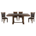 Transitional 5pc Dining Set Table with Self Storing wood-wood-brown mix-seats 4-wood-dining