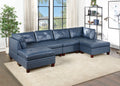 Genuine Leather Ink Blue Tufted 6pc Sectional Set 2x blue-genuine leather-wood-primary living