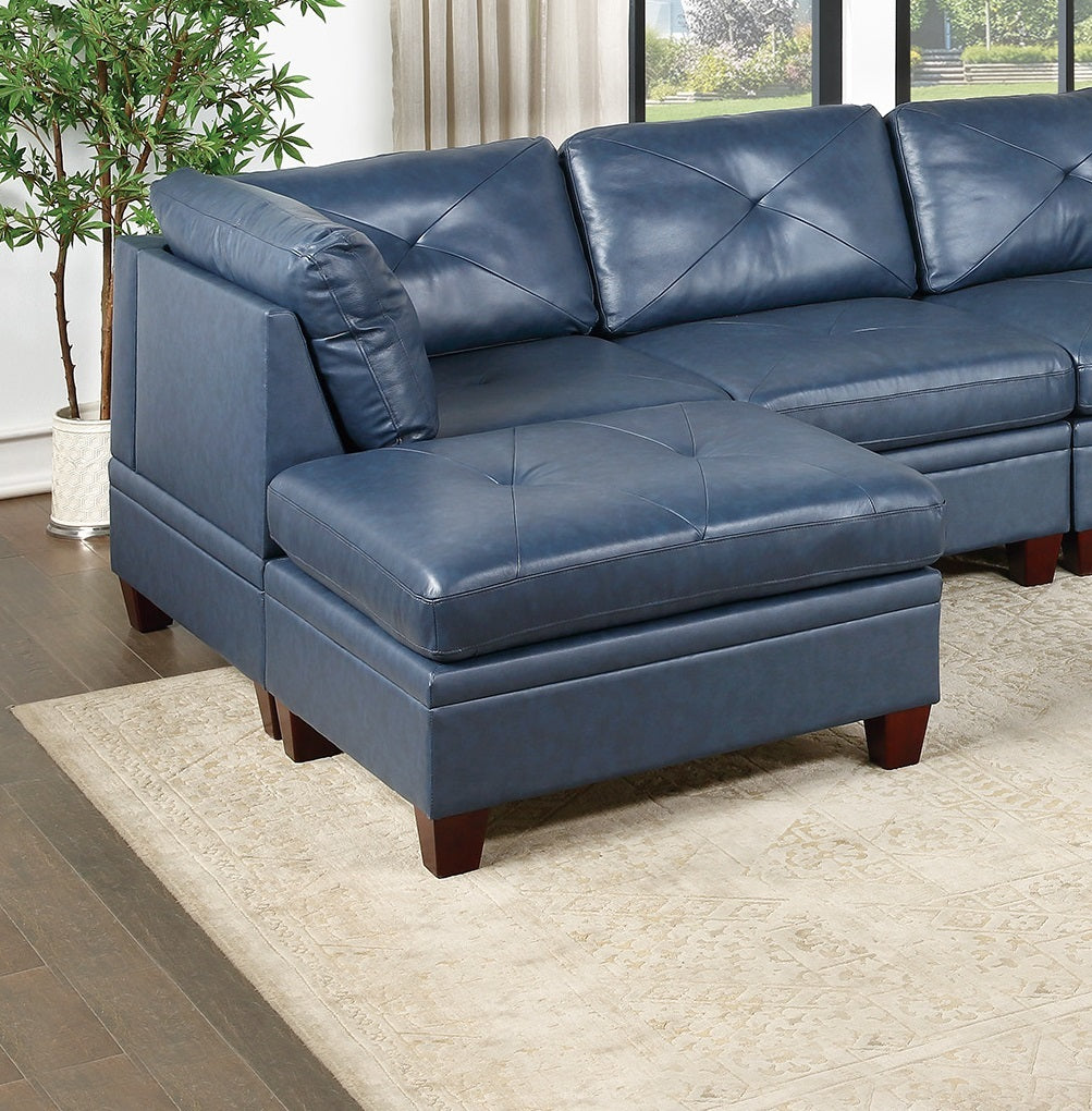 Genuine Leather Ink Blue Tufted 6pc Sectional Set 2x blue-genuine leather-wood-primary living