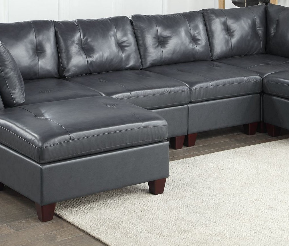 Genuine Leather Black Tufted 6pc Sectional Set 2x black-genuine leather-wood-primary living