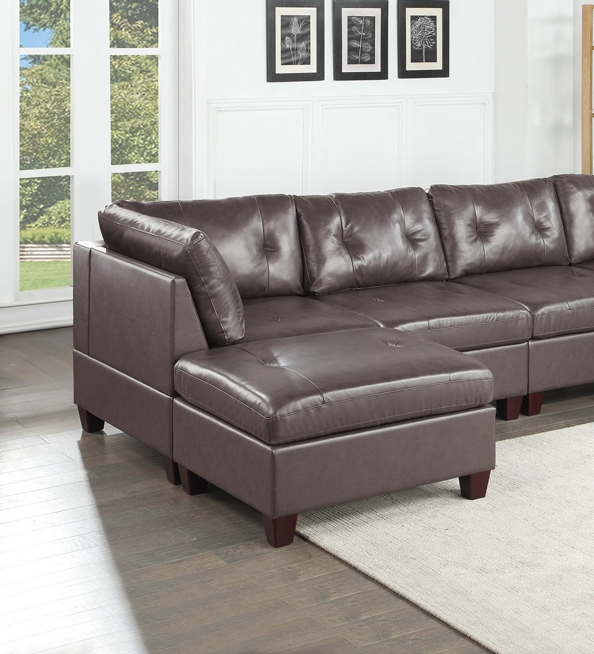 Genuine Leather Dark Coffee Tufted 6pc Sectional Set coffee-genuine leather-wood-primary living