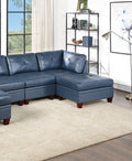 Genuine Leather Ink Blue Tufted 6pc Sectional Set 2x blue-genuine leather-wood-primary living