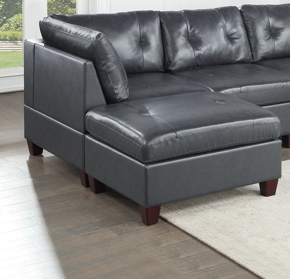 Genuine Leather Black Tufted 6pc Sectional Set 2x black-genuine leather-wood-primary living