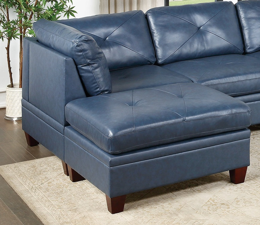 Genuine Leather Ink Blue Tufted 6pc Sectional Set 2x blue-genuine leather-wood-primary living