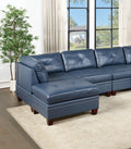 Genuine Leather Ink Blue Tufted 6pc Sectional Set 2x blue-genuine leather-wood-primary living