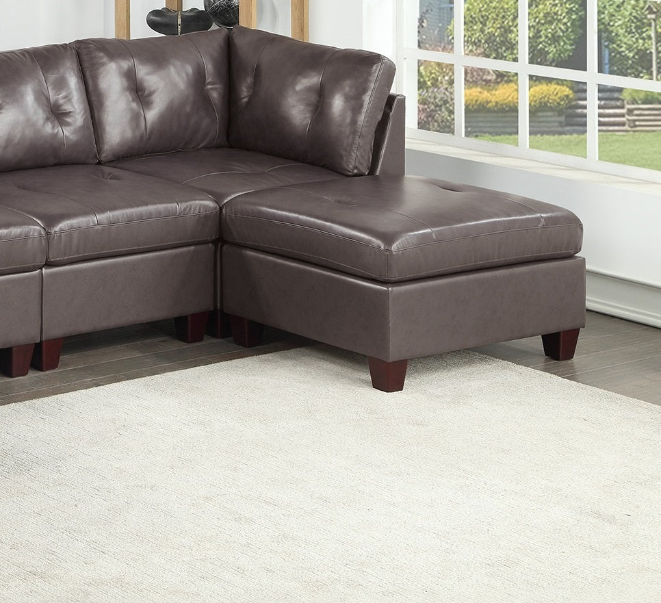 Genuine Leather Dark Coffee Tufted 6pc Sectional Set coffee-genuine leather-wood-primary living