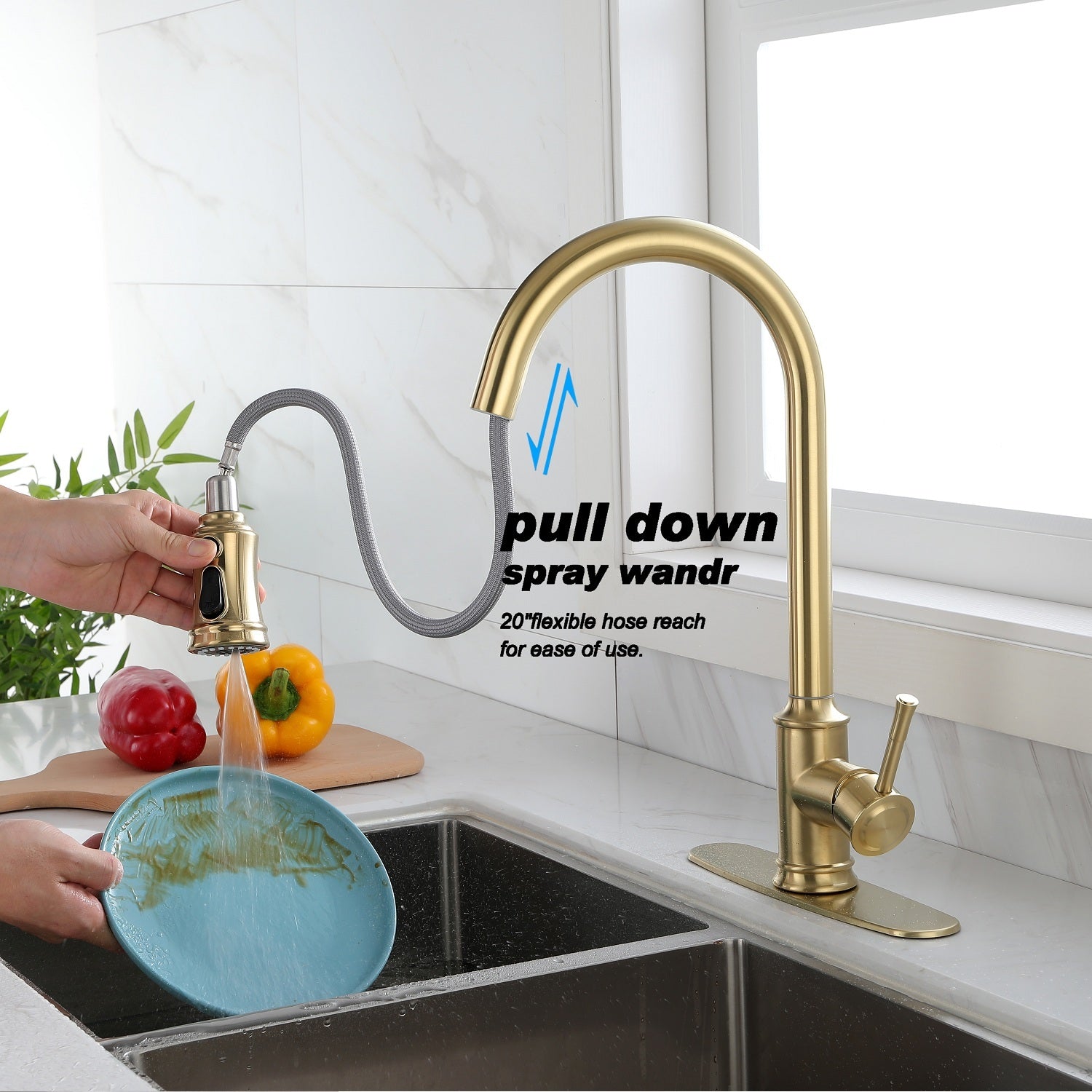 Touch Kitchen Faucet with Pull Down Sprayer gold-stainless steel