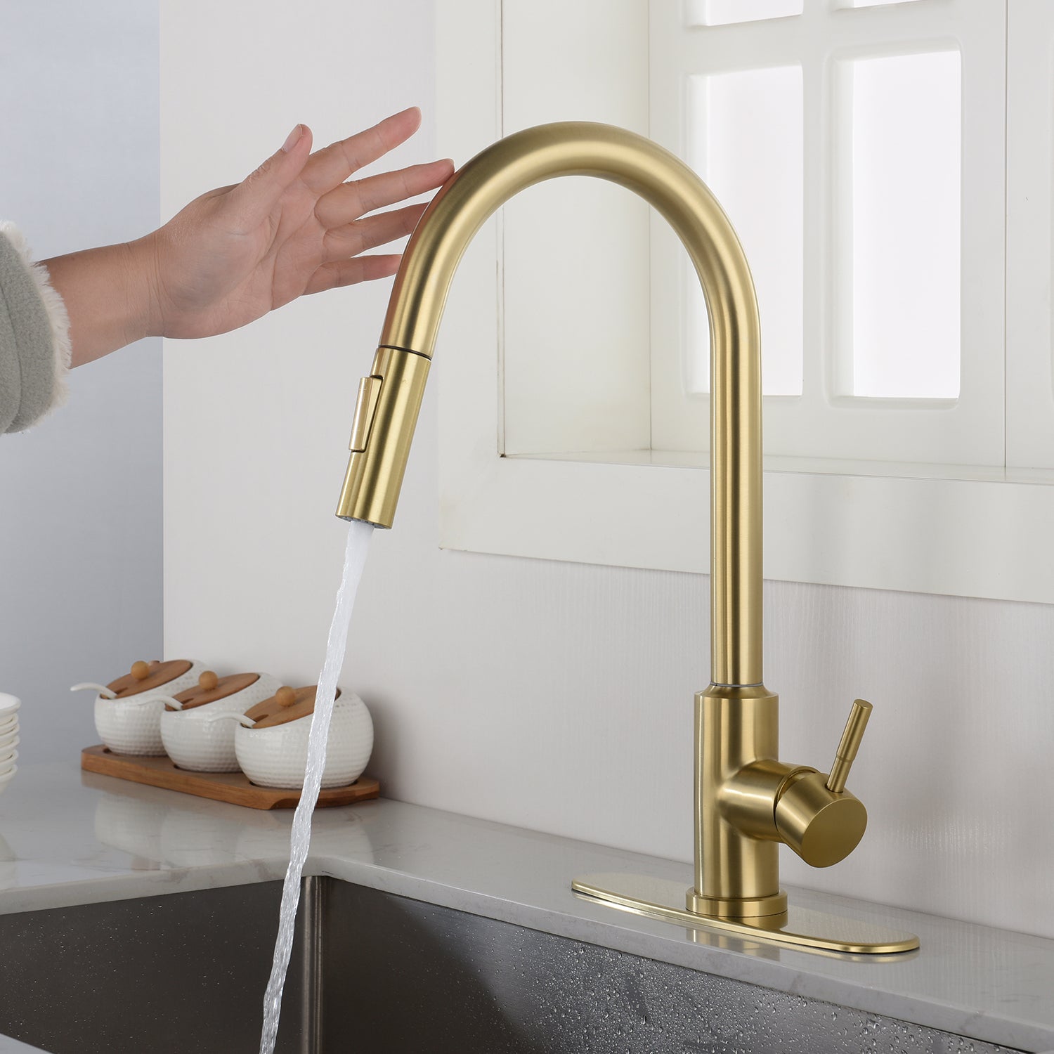 Touch Kitchen Faucet with Pull Down Sprayer gold-stainless steel