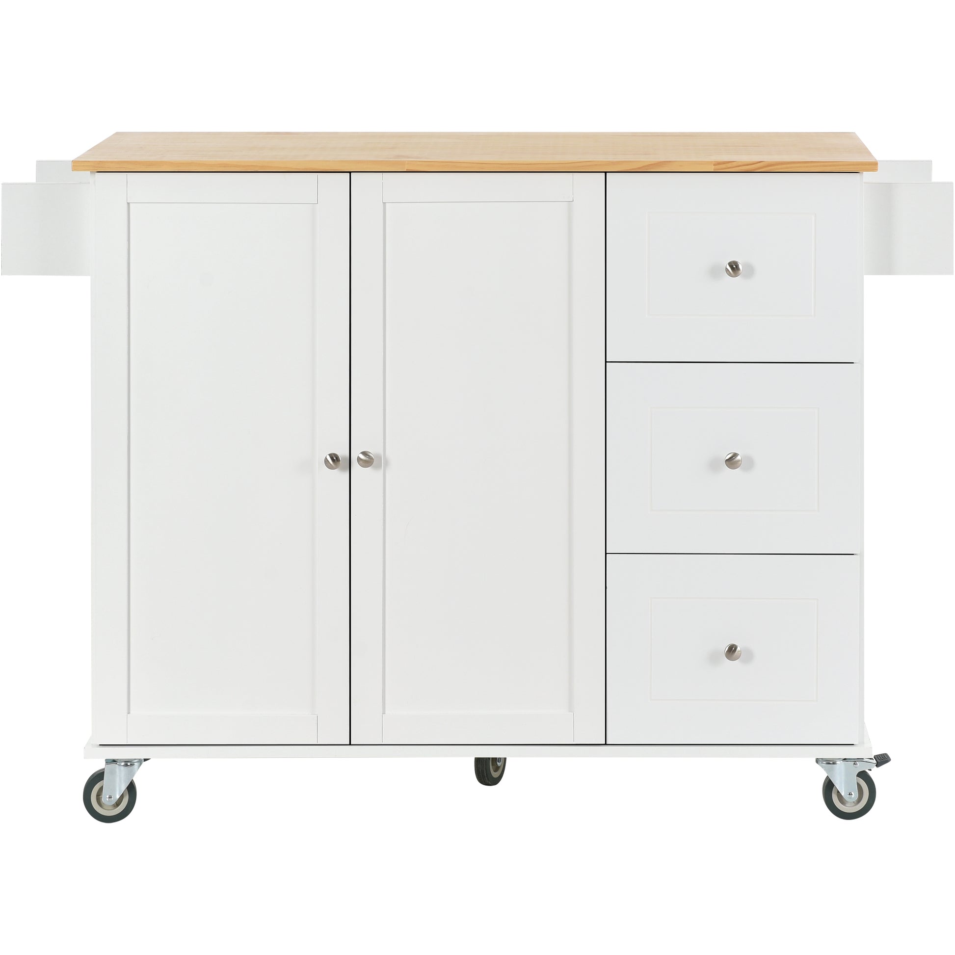 Rolling Mobile Kitchen Island with Solid Wood Top and white-mdf