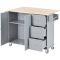 Rolling Mobile Kitchen Island with Solid Wood Top and blue+grey-mdf