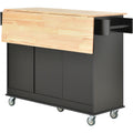 Rolling Mobile Kitchen Island with Solid Wood Top and black-mdf