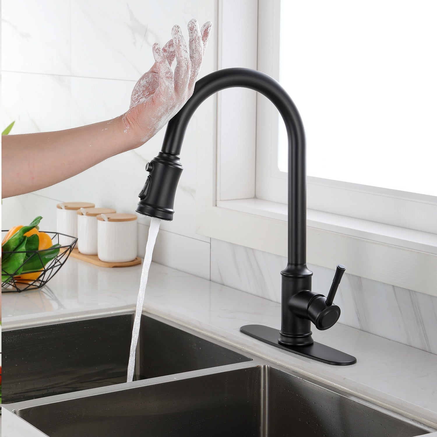 Touch Kitchen Faucet with Pull Down Sprayer matte black-stainless steel