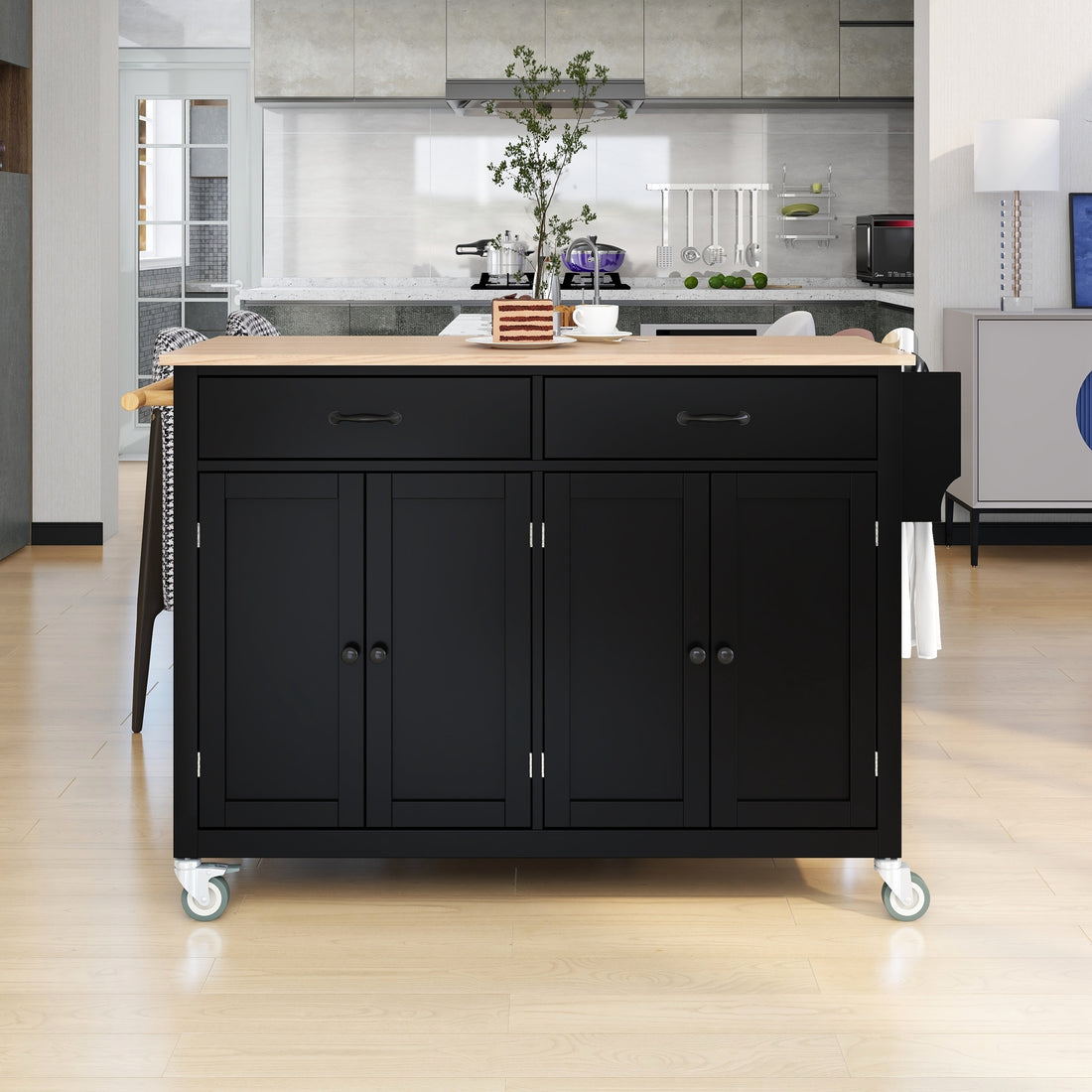 Kitchen Island Cart with Solid Wood Top and Locking white-mdf