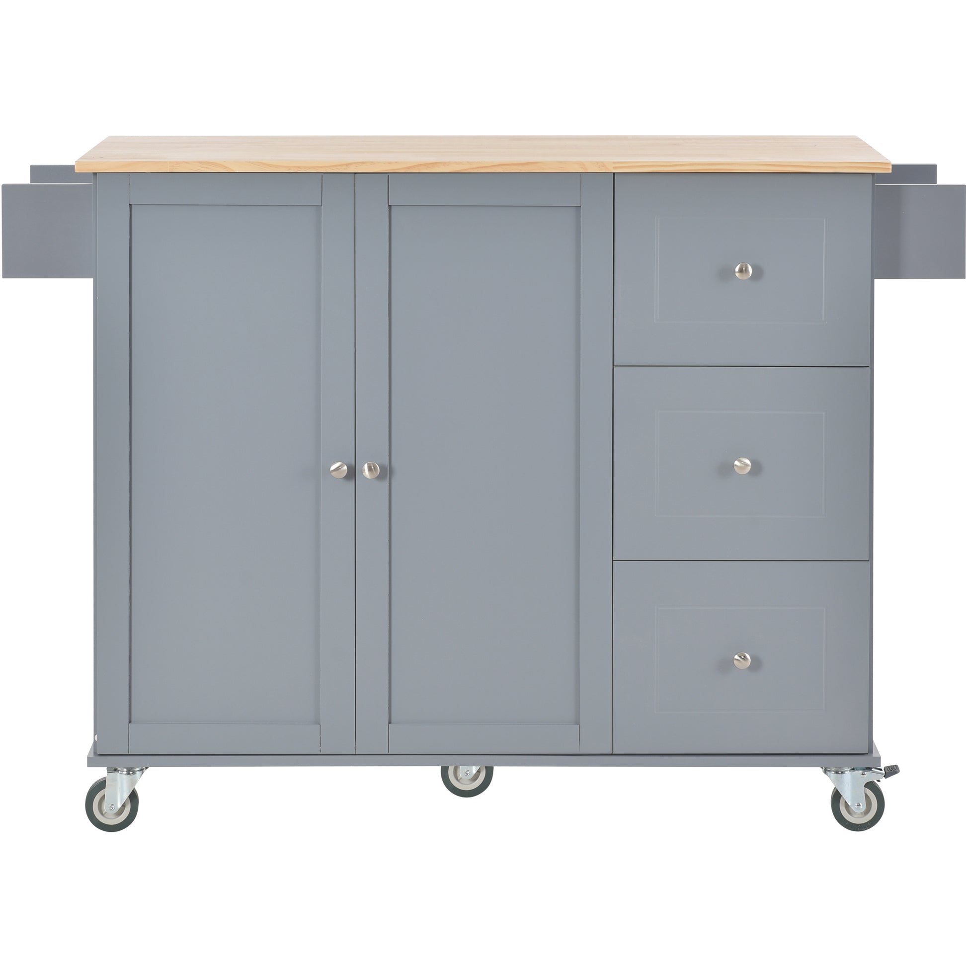 Rolling Mobile Kitchen Island with Solid Wood Top and blue+grey-mdf