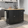 Rolling Mobile Kitchen Island with Solid Wood Top and black-mdf