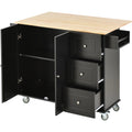 Rolling Mobile Kitchen Island with Solid Wood Top and black-mdf